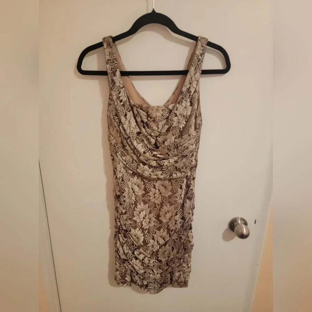 Express Mini Dress Womens Size 4 Small Beige Lace Prom Wedding Party Event Y2K
